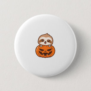 Cute Sloth with Pumpkin Halloween Cartoon Vector I 6 Cm Round Badge