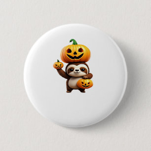 Cute Sloth with Pumpkin Halloween Cartoon Vector I 6 Cm Round Badge