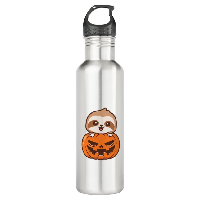 Cute Sloth with Pumpkin Halloween Cartoon Vector I 710 Ml Water Bottle (Front)