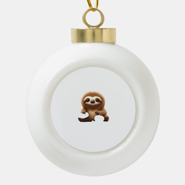 Cute Sloth with Pumpkin Halloween Cartoon Vector I Ceramic Ball Christmas Ornament (Front)