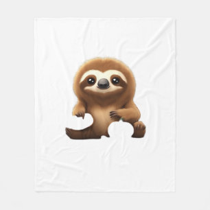 Cute Sloth with Pumpkin Halloween Cartoon Vector I Fleece Blanket