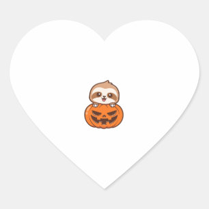 Cute Sloth with Pumpkin Halloween Cartoon Vector I Heart Sticker