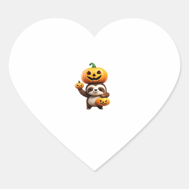 Cute Sloth with Pumpkin Halloween Cartoon Vector I Heart Sticker (Front)