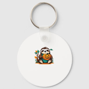 Cute Sloth with Pumpkin Halloween Cartoon Vector I Key Ring