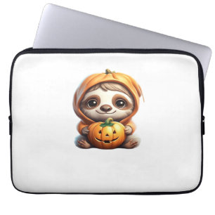 Cute Sloth with Pumpkin Halloween Cartoon Vector I Laptop Sleeve