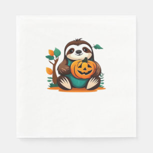 Cute Sloth with Pumpkin Halloween Cartoon Vector I Napkin