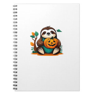 Cute Sloth with Pumpkin Halloween Cartoon Vector I Notebook