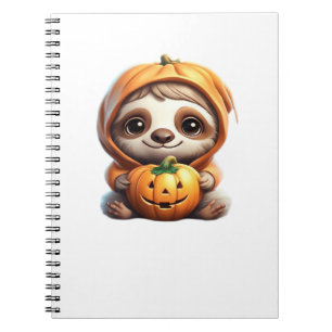 Cute Sloth with Pumpkin Halloween Cartoon Vector I Notebook
