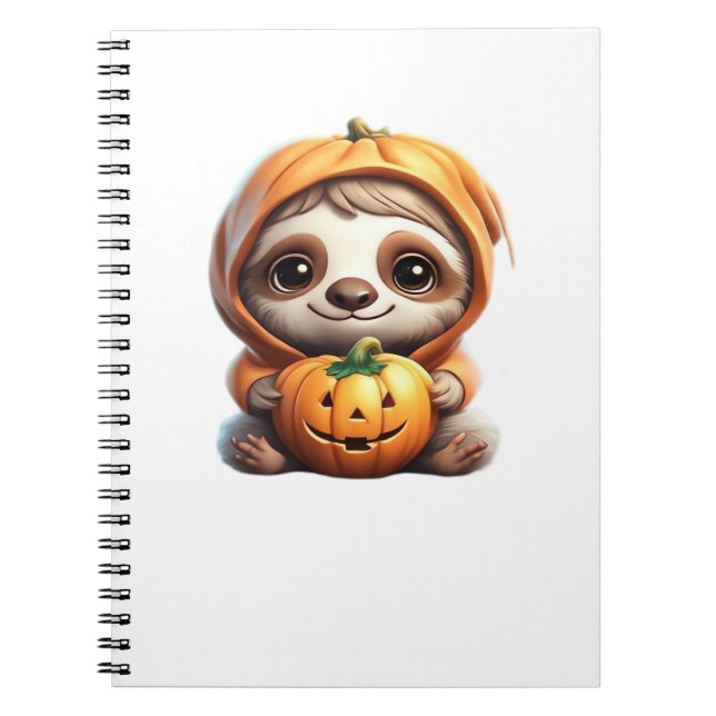 Cute Sloth with Pumpkin Halloween Cartoon Vector I Notebook (Front)