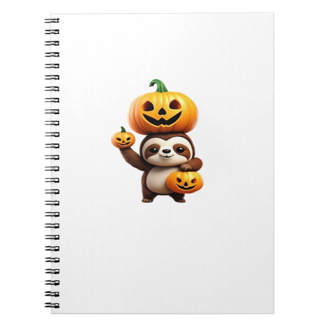 Cute Sloth with Pumpkin Halloween Cartoon Vector I Notebook (Front)
