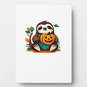 Cute Sloth with Pumpkin Halloween Cartoon Vector I Plaque