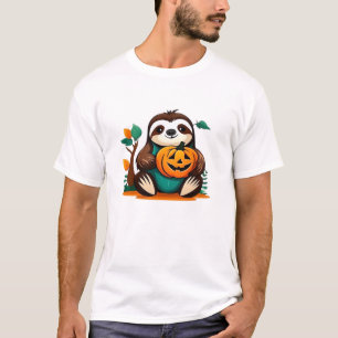 Cute Sloth with Pumpkin Halloween Cartoon Vector I T-Shirt