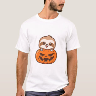 Cute Sloth with Pumpkin Halloween Cartoon Vector I T-Shirt