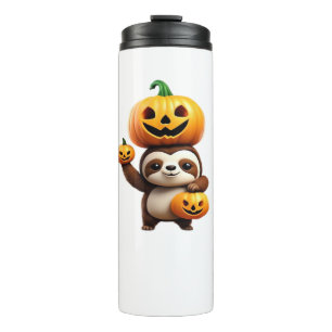 Cute Sloth with Pumpkin Halloween Cartoon Vector I Thermal Tumbler