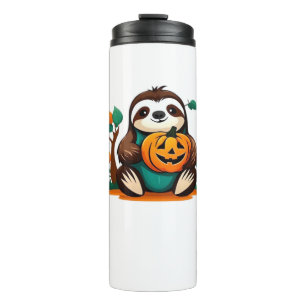 Cute Sloth with Pumpkin Halloween Cartoon Vector I Thermal Tumbler