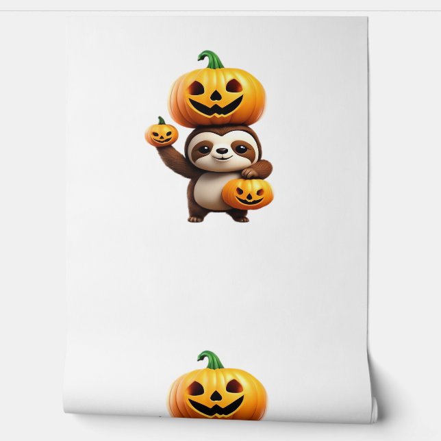 Cute Sloth with Pumpkin Halloween Cartoon Vector I Wallpaper (Unrolling)