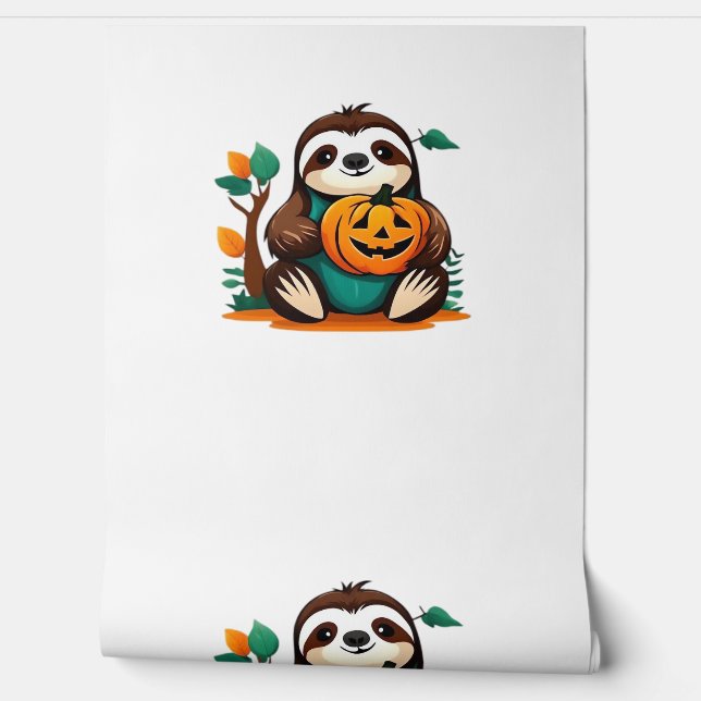 Cute Sloth with Pumpkin Halloween Cartoon Vector I Wallpaper (Unrolling)