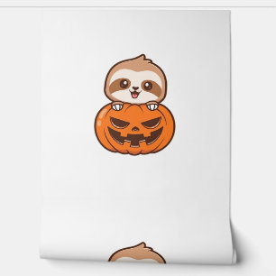 Cute Sloth with Pumpkin Halloween Cartoon Vector I Wallpaper
