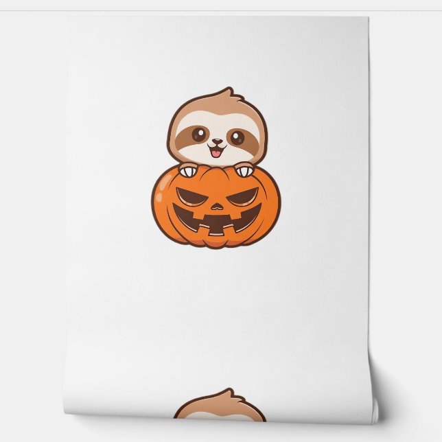 Cute Sloth with Pumpkin Halloween Cartoon Vector I Wallpaper (Unrolling)