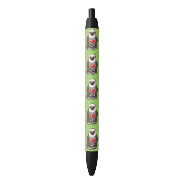 cute sloth with red heart black ink pen (Front Vertical)