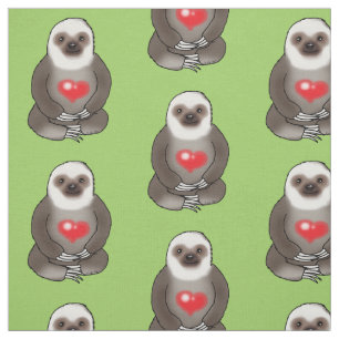 cute sloth with red heart fabric