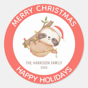 Cute Sloth With Santa Hat Christmas Classic Round Sticker