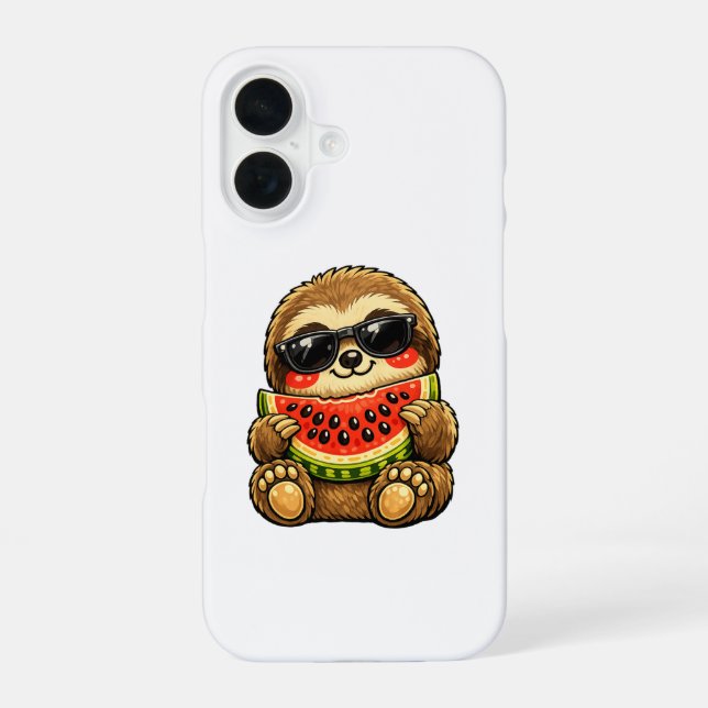 Cute Sloth with Watermelon iPhone 16 Case (Back)
