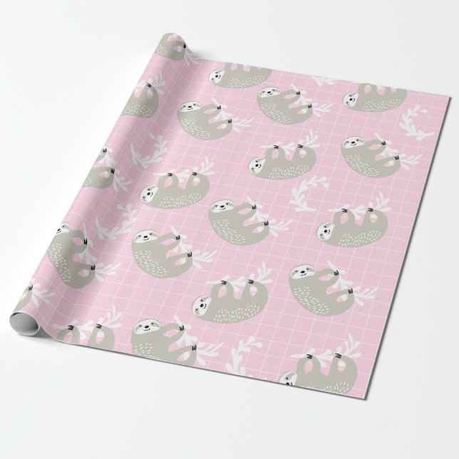 Cute Sloth Wrapping Paper (Unrolled)