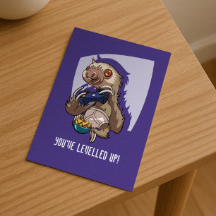 Cute Sloth You've Levelled Up! Gaming Cartoon Postcard