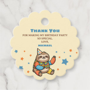 Cute Sloth ZOO Kids' Birthday Party Thank You Favour Tags