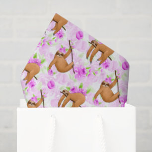 Cute sloths and flowers tiled wrapping paper