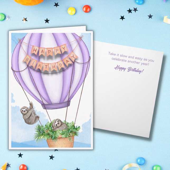 Cute Sloths and Hot Air Balloon Birthday Card (Creator Uploaded)