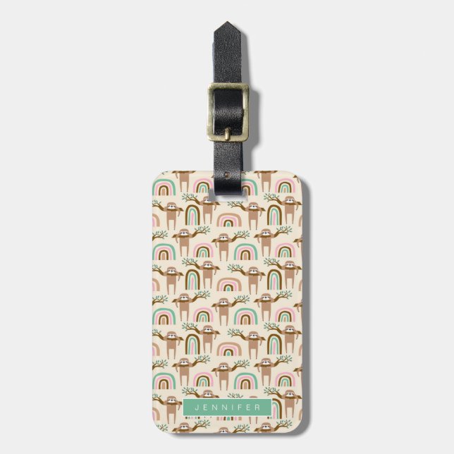 Cute Sloths and Rainbows Luggage Tags (Front Vertical)
