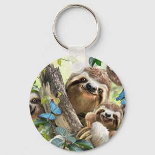 Cute Sloths Background Key Ring
