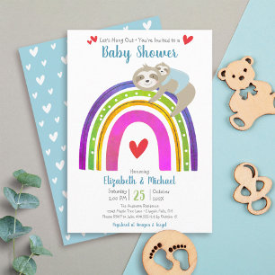 Cute Sloths, Boho Rainbow, Modern Boy Baby Shower Invitation