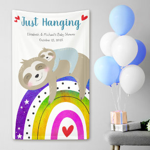 Cute Sloths, Colourful Boho Rainbow Baby Boy Showe Banner