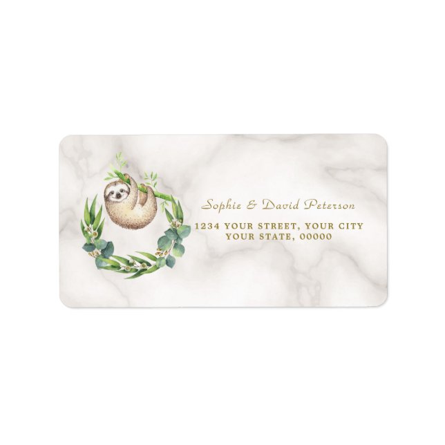 Cute Sloths Eucalyptus Wreath Baby Shower Label (Front)