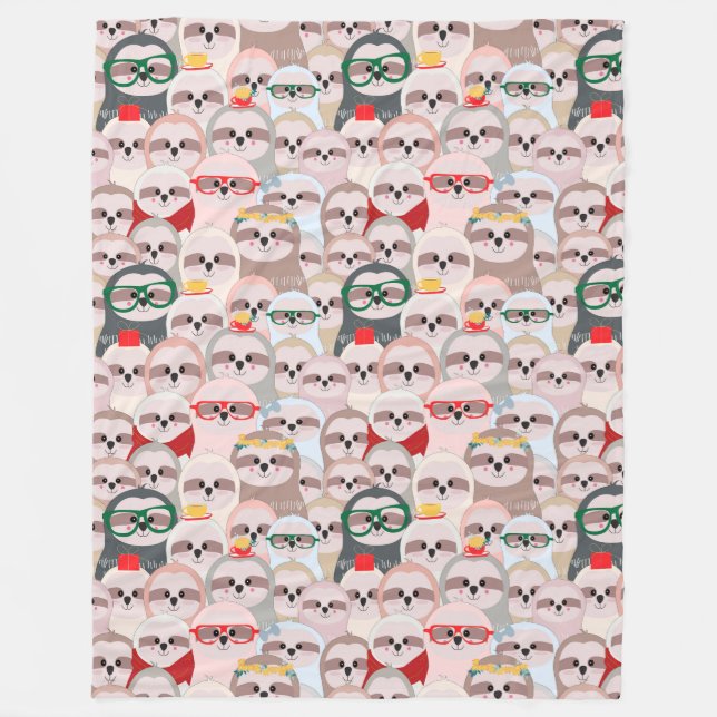 Cute Sloths Fleece Blanket (Front)