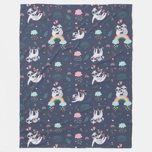 Cute Sloths Fleece Blanket (Front)