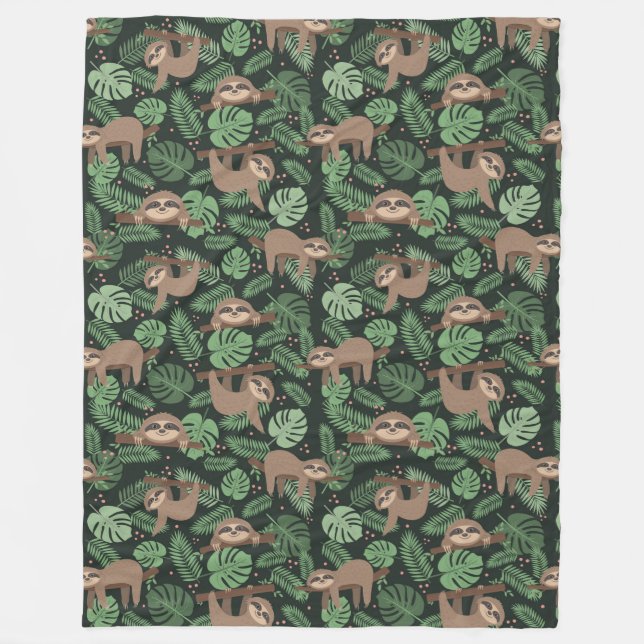 Cute Sloths Fleece Blanket (Front)