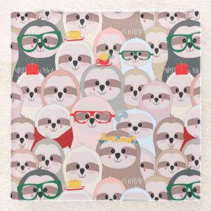 Cute Sloths Glass Coaster
