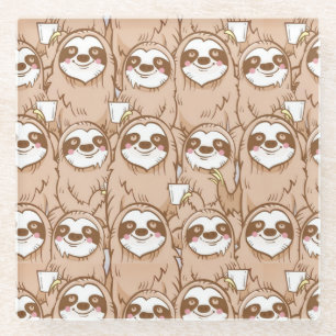 Cute Sloths Glass Coaster