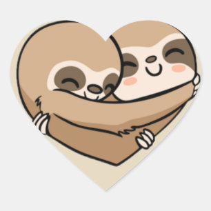 Cute Sloths Hugging Heart Sticker