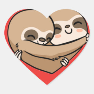 Cute Sloths Hugging Heart Sticker