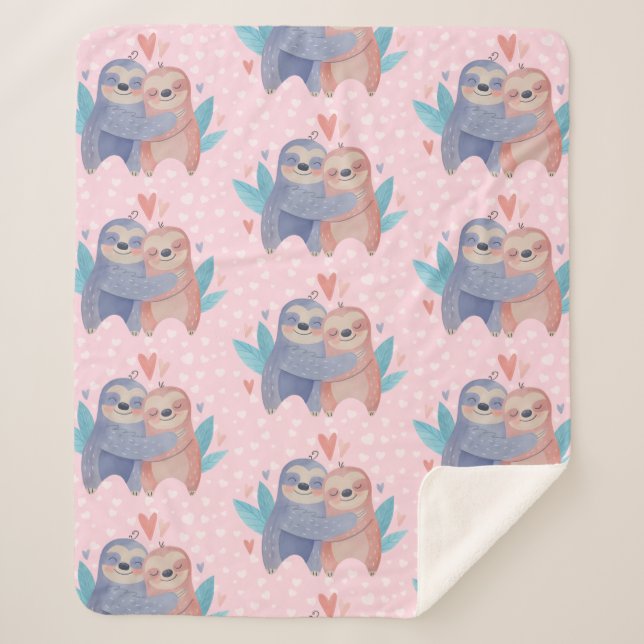 Cute Sloths In Love Sherpa Blanket (Front)