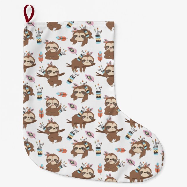 Cute Sloths Large Christmas Stocking (Front)