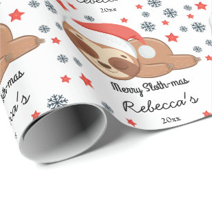 Cute Sloths Merry Sloth-mas Christmas, Custom Name Wrapping Paper