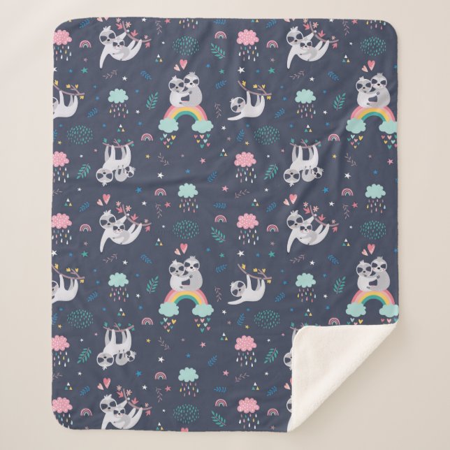 Cute Sloths Sherpa Blanket (Front)