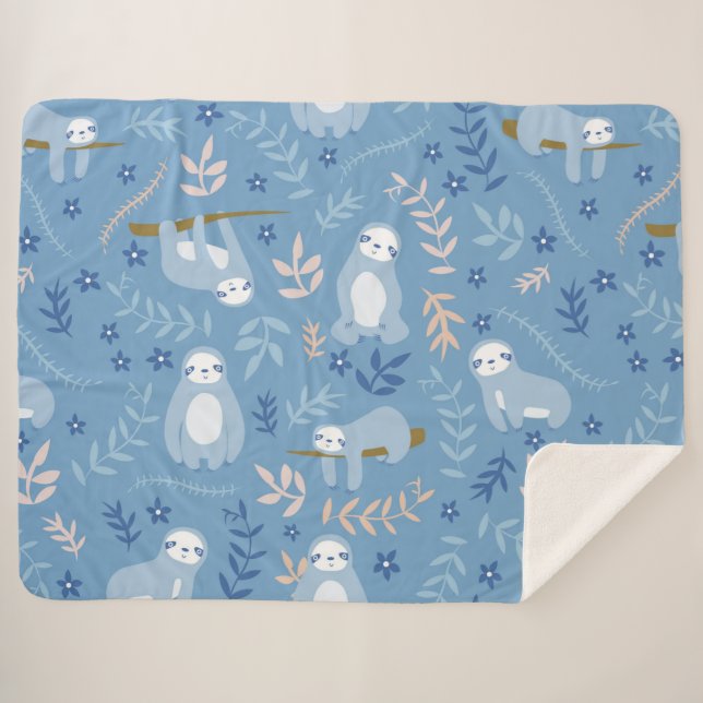 Cute Sloths Sherpa Blanket (Front (Horizontal))
