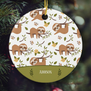 Cute Sloths Sleeping on Tree Kid Christmas Ceramic Tree Decoration